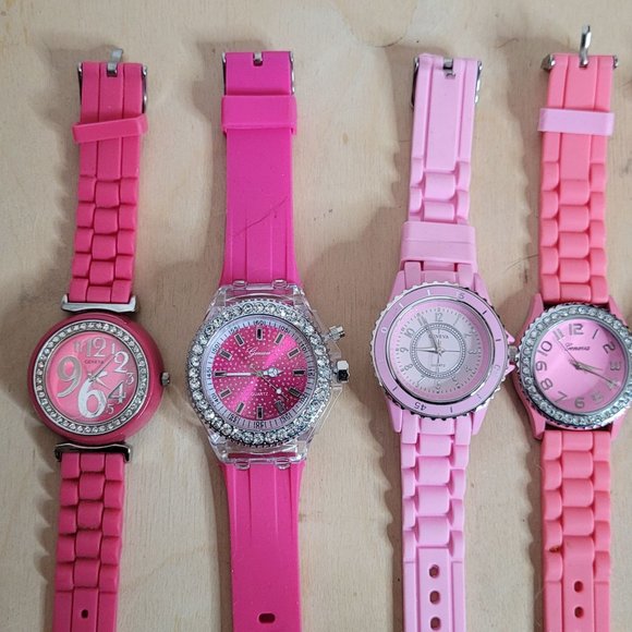 Geneva Watch Lot of 7 Pink Silicone Bands Untested No Batteries For Parts Asst - Picture 2 of 16
